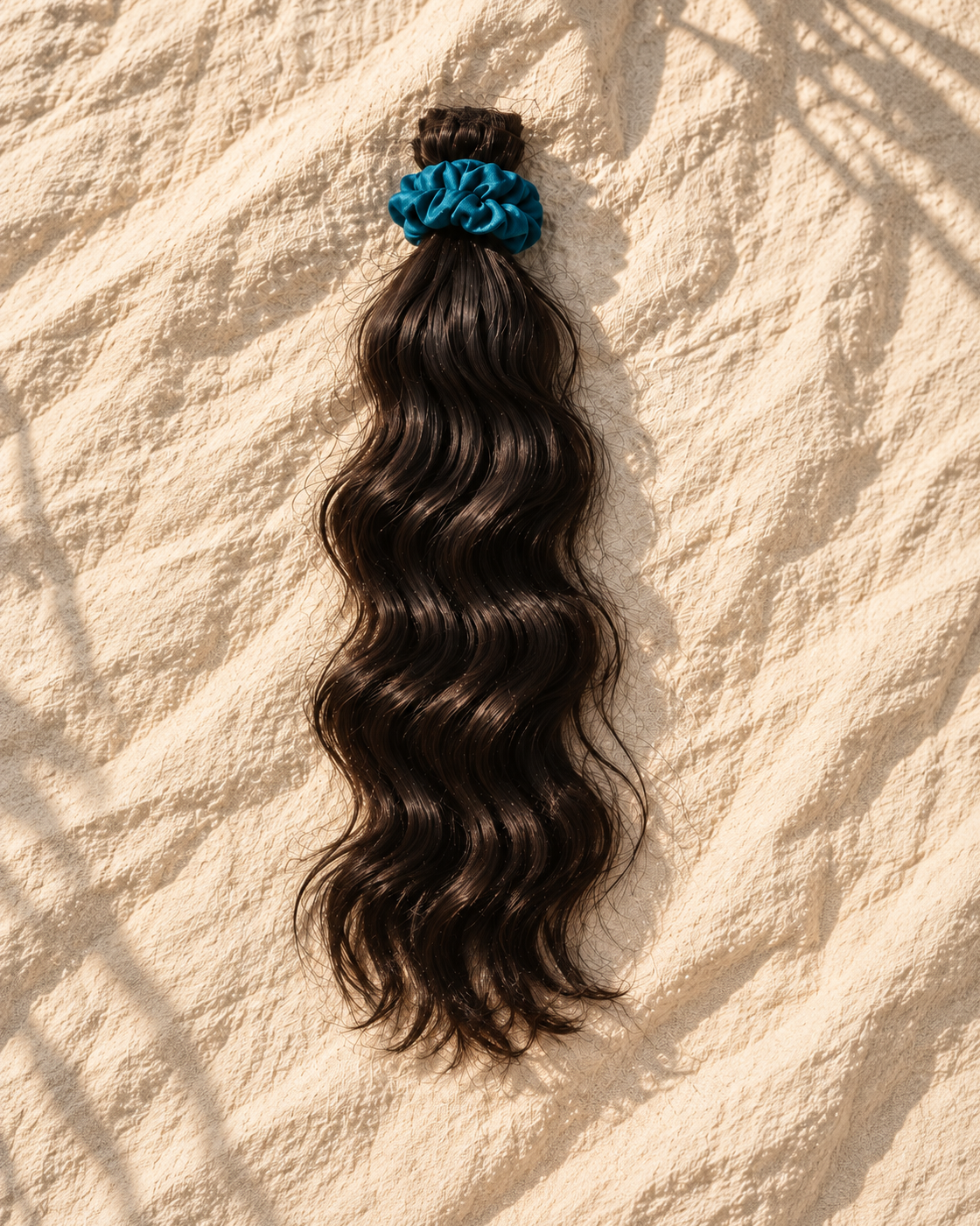 TIDE soft-wave natural hair bundle with teal silk scrunchie